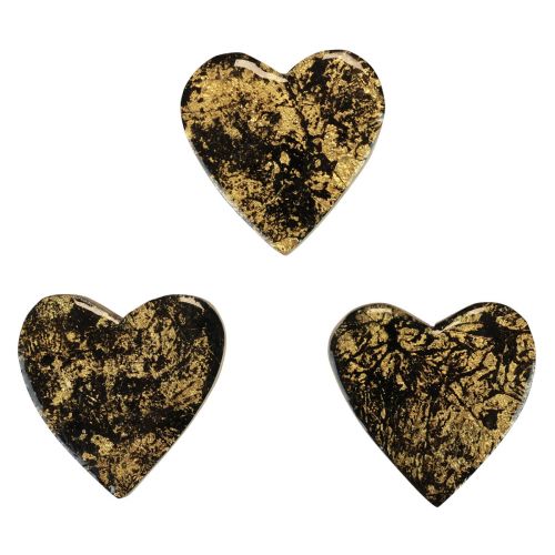 Floristik24 Cuori in legno cuori decorativi effetto lucido oro nero 4,5 cm 8 pz