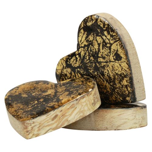 Prodotto Cuori in legno cuori decorativi effetto lucido oro nero 4,5 cm 8 pz