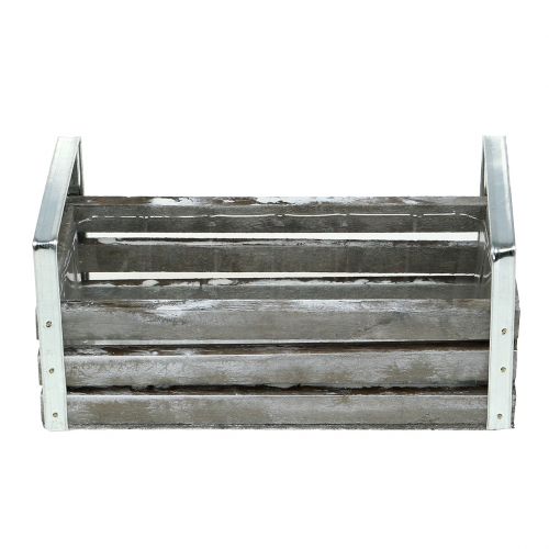 Floristik24 Scatola di legno grigia 20cm x 9cm H6cm con manici