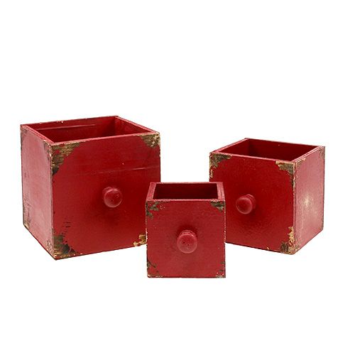Floristik24 Set di 3 scatole di cassetti in legno rosso 9/12 / 15cm