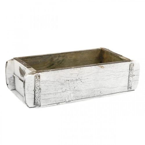 A forma di mattone, scatola di mattoni, scatola di legno con accessori in metallo, aspetto antico, bianco lavato, L32cm H9cm