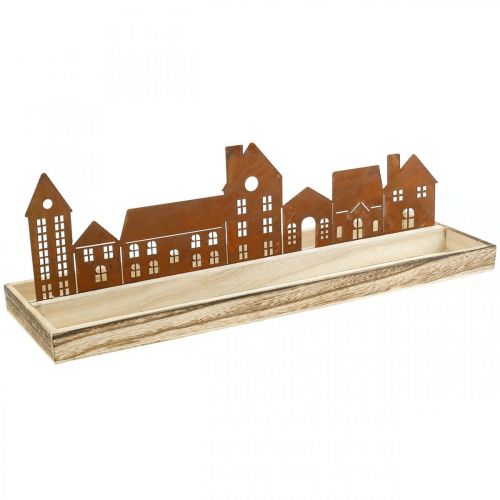 Floristik24 Vassoio decorativo in legno rettangolare con case patinate 50×17 cm