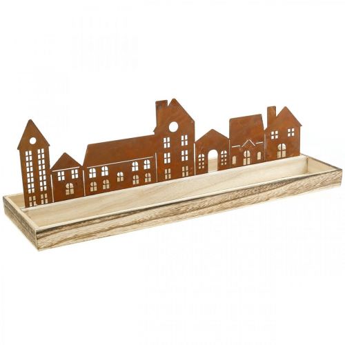 Prodotto Vassoio decorativo in legno rettangolare con case patinate 50×17 cm