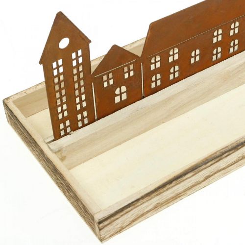 Floristik24 Vassoio decorativo in legno rettangolare con case patinate 50×17 cm