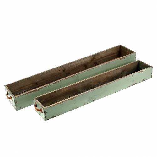 Floristik24 Scatola fioriera in legno con manici verde antico 74 × 14/66 × 11 cm set di 2