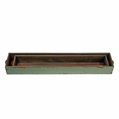 Floristik24 Scatola fioriera in legno con manici verde antico 74 × 14/66 × 11 cm set di 2
