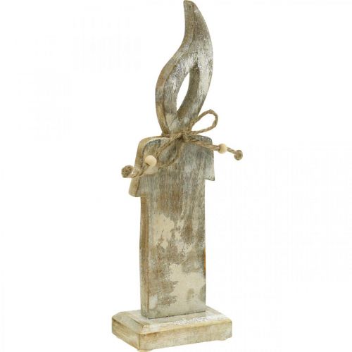 Candela in legno, decoro tavola Shabby Chic, decoro legno con effetto glitter H29,5cm