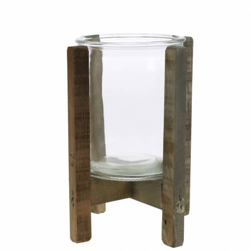 Candeliere in legno con vetro Ø15cm H18cm