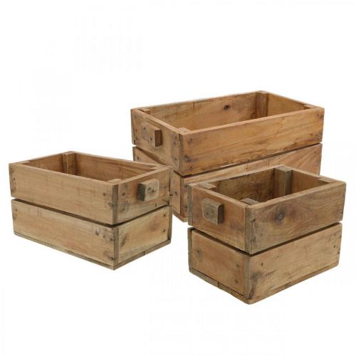 Floristik24 Scatola di legno, fioriera, fioriera, set di fioriere naturale L45 / 36 / 27 cm H20.5 / 18 / 17 cm set di 3