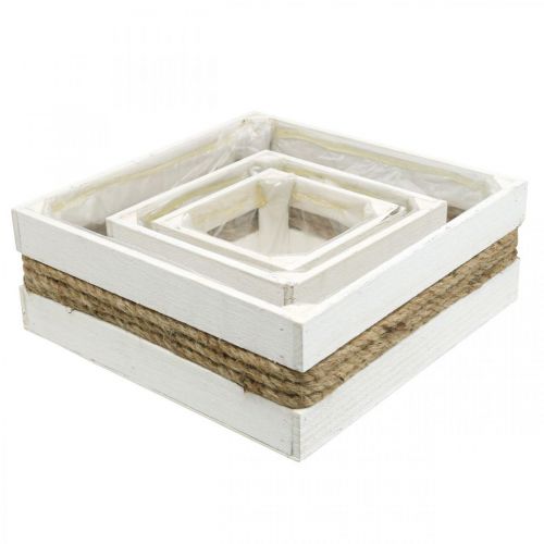 Prodotto Cassetta per piante in legno bianco con cassetta in corda per piantare 15/20/30 cm set di 3