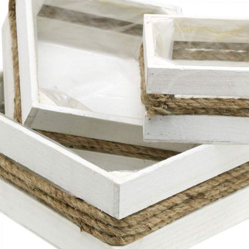 Prodotto Cassetta per piante in legno bianco con cassetta in corda per piantare 15/20/30 cm set di 3