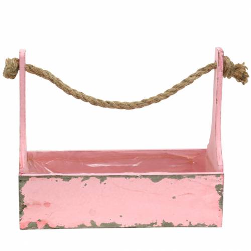 Floristik24 Cassetta degli attrezzi per cesto di piante con manico in iuta rosa effetto usato 28x12x24 cm 1 pezzo