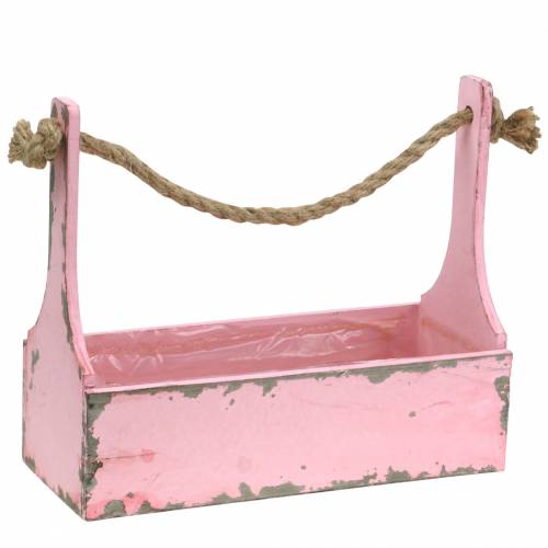 Floristik24 Cassetta degli attrezzi per cesto di piante con manico in iuta rosa effetto usato 28x12x24 cm 1 pezzo