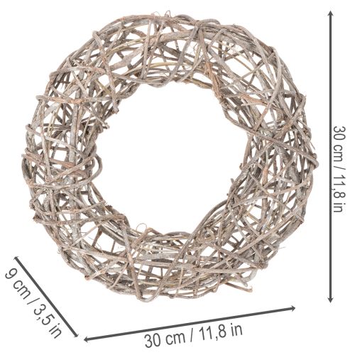 Ghirlanda in legno, ghirlanda decorativa, bianco naturale, Ø30cm, H9.5cm | Floristik24.it