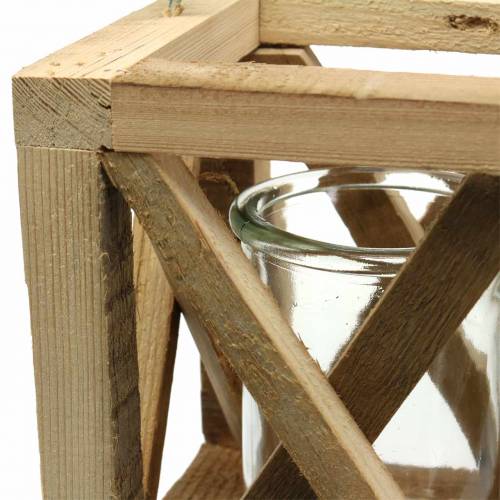 Prodotto Lanterna decorativa in legno con vetro naturale 14x14cm H17cm