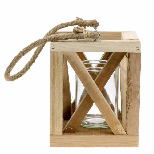 Floristik24 Lanterna decorativa in legno con vetro naturale 14x14cm H17cm
