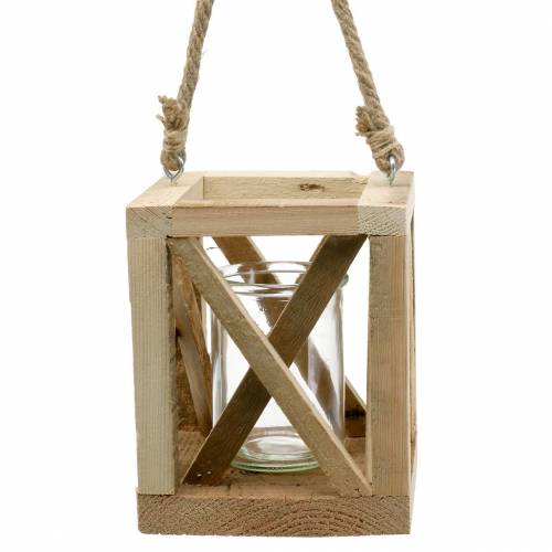 Lanterna decorativa in legno con vetro naturale 14x14cm H17cm