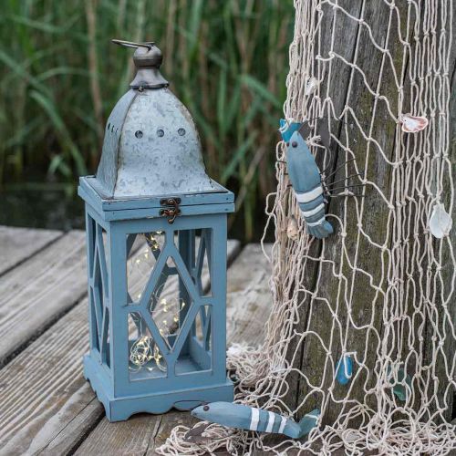Floristik24 Lanterna in legno con decoro in metallo, lanterna decorativa da appendere, decoro da giardino blu-argento H51cm