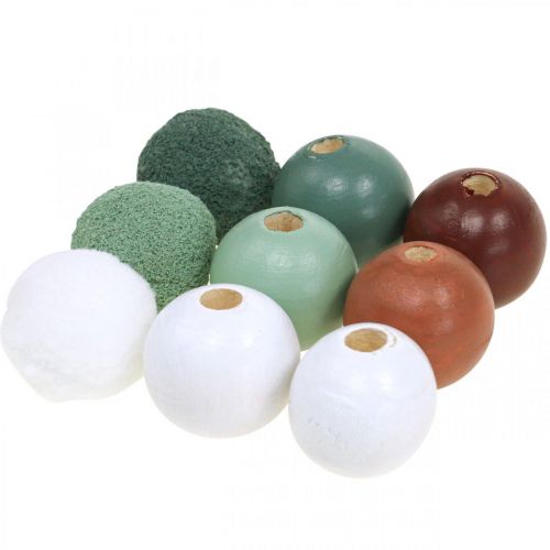 Prodotto Perline di legno palline di legno per artigianato assortite verde Ø3cm 36pz