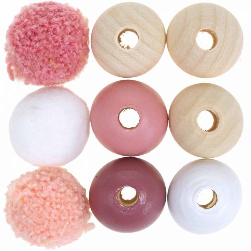 Perline di legno palline di legno per artigianato rosa assortite Ø3cm 36pz