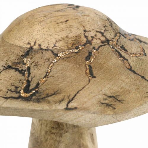 Floristik24 Fungo in legno con motivo decoro in legno fungo naturale, dorato Ø12.5cm H15cm