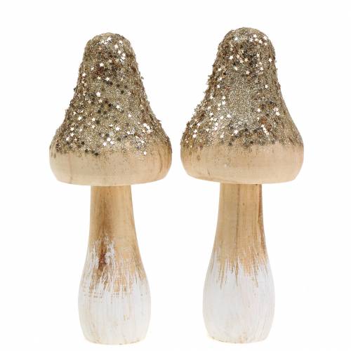 Floristik24 Fungo in legno con glitter H17cm 2pz