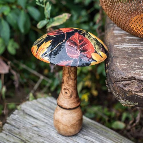 Floristik24 Decorazione funghi in legno foglie colorate decorazione autunnale nero, colorato Ø13cm H19cm