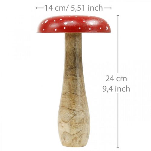Fungo grande decorazione autunnale in legno di agarico Ø14cm H24cm