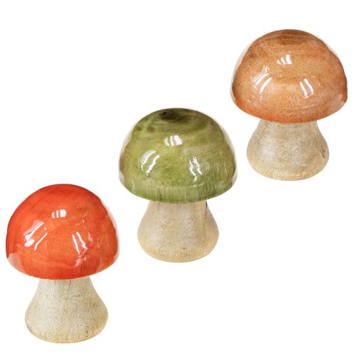 Decorazione autunnale a forma di funghi in legno, verde, rosso, arancione, H6,5cm, 9 pezzi