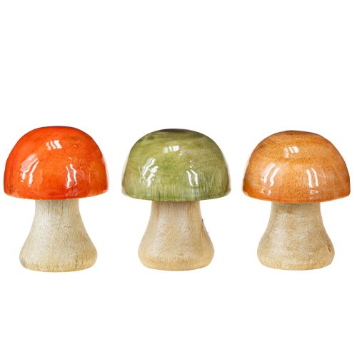 Prodotto Decorazione autunnale a forma di funghi in legno, verde, rosso, arancione, H6,5cm, 9 pezzi