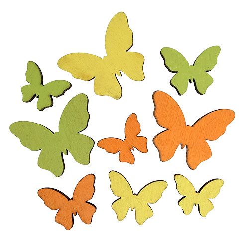 Floristik24 Farfalla in legno 2,5-4 cm arancione, verde, gialla 36 pezzi
