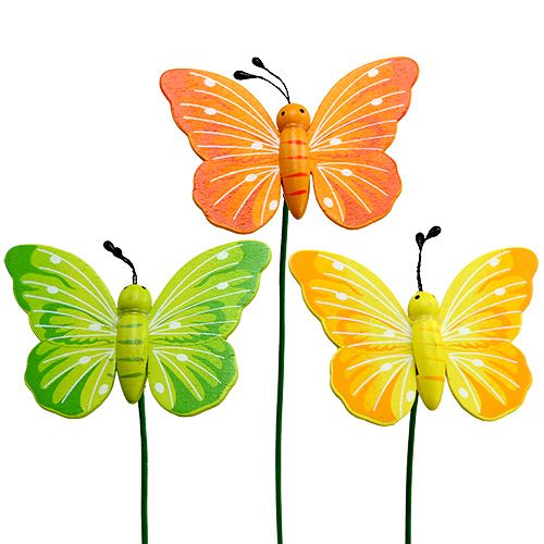Farfalle in legno sul bastone 3 colori assortiti 8 cm 24 pezzi
