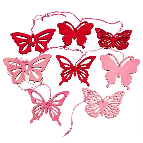 Floristik24 Farfalle in legno per appendere rosa 8 cm - 10 cm 24 pezzi