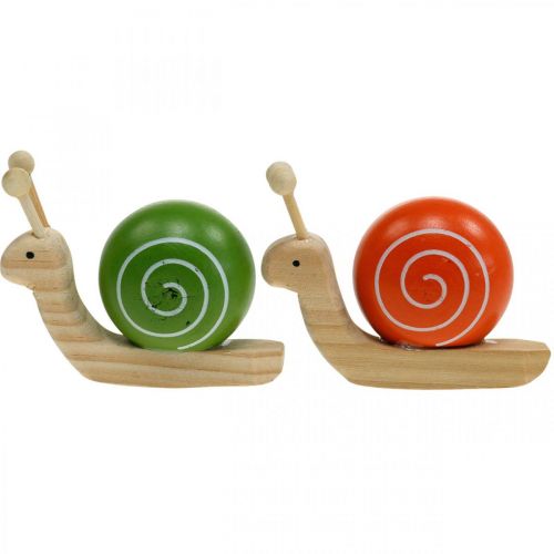 Floristik24 Lumache in legno per decorare, primavera, lumache da giardino verde-arancio, decorazioni da tavola 6pz