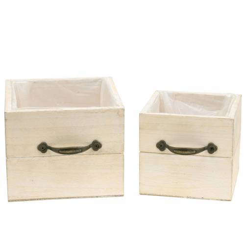 Floristik24 Fioriera cassetto in legno crema 15×15cm/12×12cm set di 2