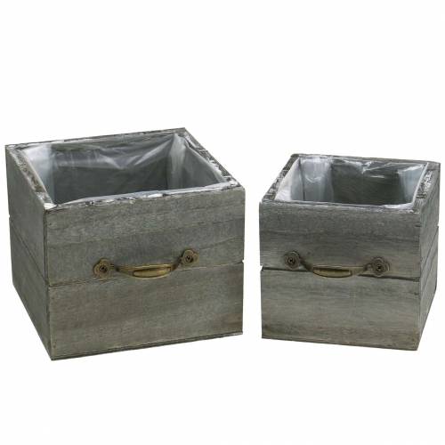 Fioriera cassetto in legno lavato grigio 15×15 cm/12×12 cm set di 2