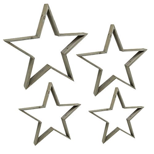 Floristik24 Set di 4 stelle in legno in piedi grigie 29 cm - 61 cm