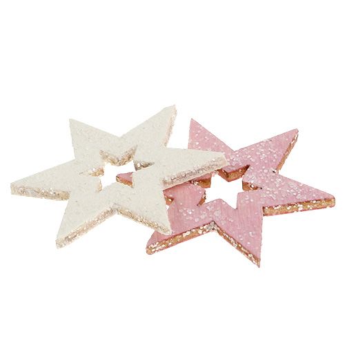 Floristik24 Stella in legno 3,5 cm rosa/bianco con glitter 72 pz