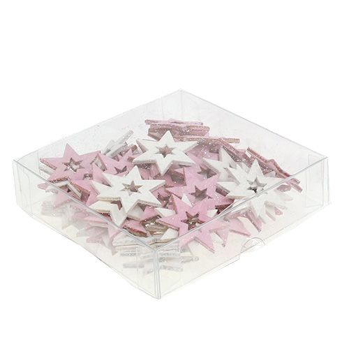 Floristik24 Stella in legno 3,5 cm rosa/bianco con glitter 72 pz