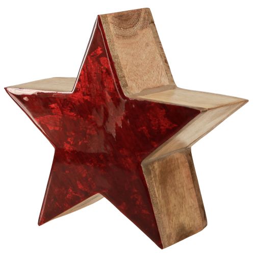 Prodotto Stella in legno Decorazione stella rossa naturale in legno di mango Ø24x10cm