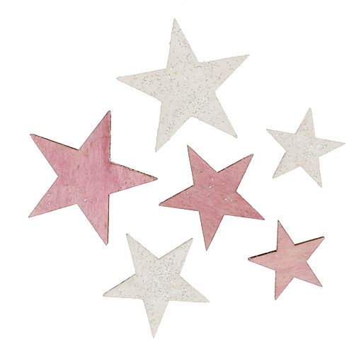 Floristik24 Stella in legno 3-5 cm rosa/bianco con glitter 24 pz