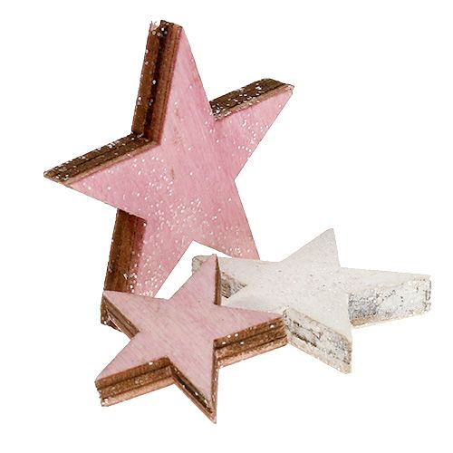 Floristik24 Stella in legno 3-5 cm rosa/bianco con glitter 24 pz