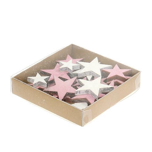 Floristik24 Stella in legno 3-5 cm rosa/bianco con glitter 24 pz