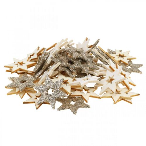 Floristik24 Decorazione a dispersione stella in legno naturale, glitter, bianca 4 cm assortiti 72 pz