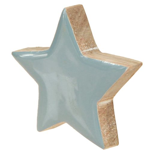 Prodotto Decorazione da tavolo a forma di stelle in legno, stelle bianche, blu e turchesi, 5 cm, 12 pezzi