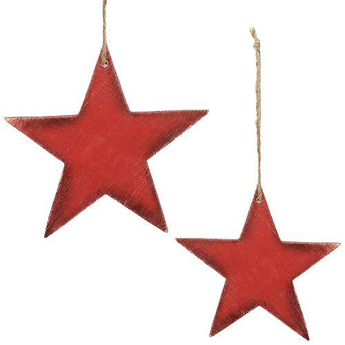 Floristik24 Stelle in legno da appendere 16,5 cm / 20 cm rosse 6 pezzi