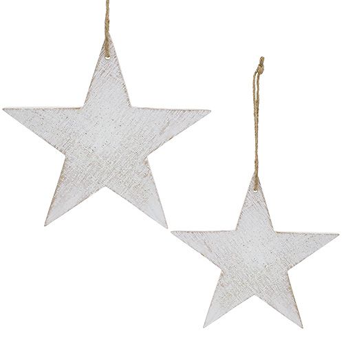 Stelle in legno da appendere 16,5 cm / 20 cm bianche 6 pezzi