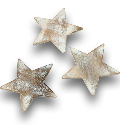 Floristik24 Stelle in legno 7,5 cm bianche lavate 24 pz