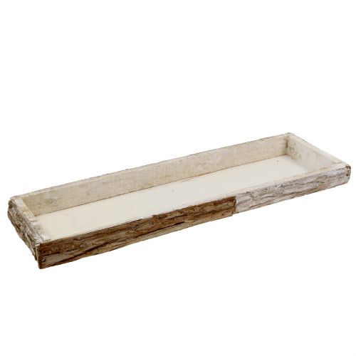 Floristik24 Vassoio in legno con corteccia naturale, bianco lavato 59 cm x 20 cm