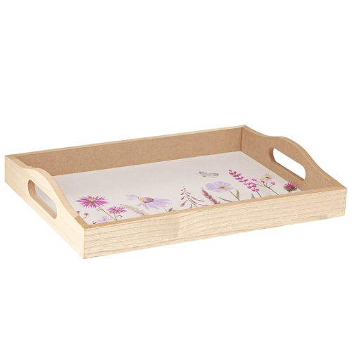 Floristik24 Vassoio in legno rettangolare natura fiori farfalla L35cm
